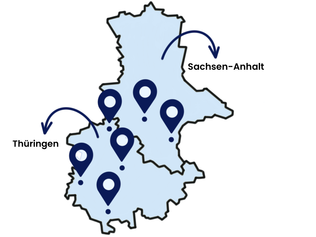 Umrisse der Landkarte von Sachsen-Anhalt und Thüringen